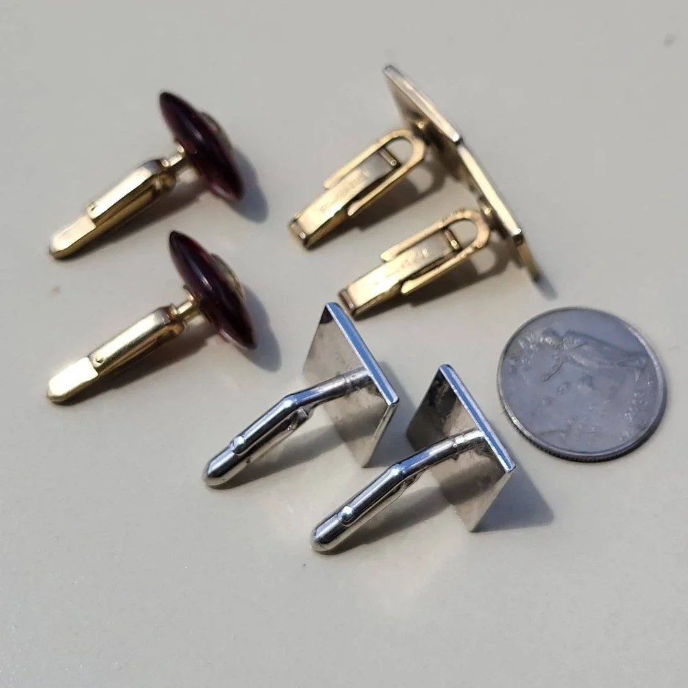 Vintage Mixed Metal Resin Cufflinks Lot Gold Silver Red Starburst Textured